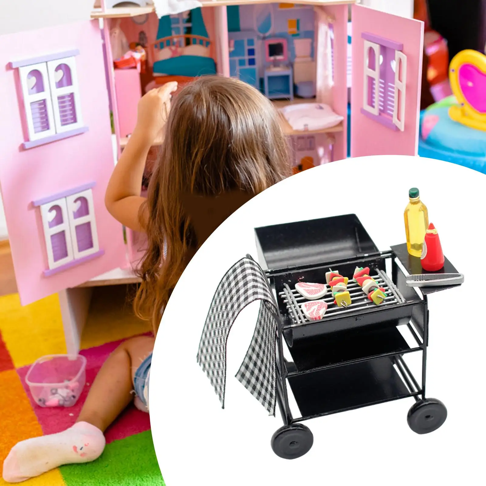 

1/12 1/6 BBQ Grill Oven Miniature Kitchen Cookware Doll Accessories Decoration for Living Room Dollhouse Garden Dining Room Home