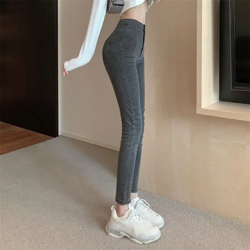 여성용 바디콘 펜슬 청바지, 발목 길이, 하이 스트리트 빈티지 데님 스키니, 올매치 캐주얼 얼짱 베이직 솔리드, 한국 신상 패션
