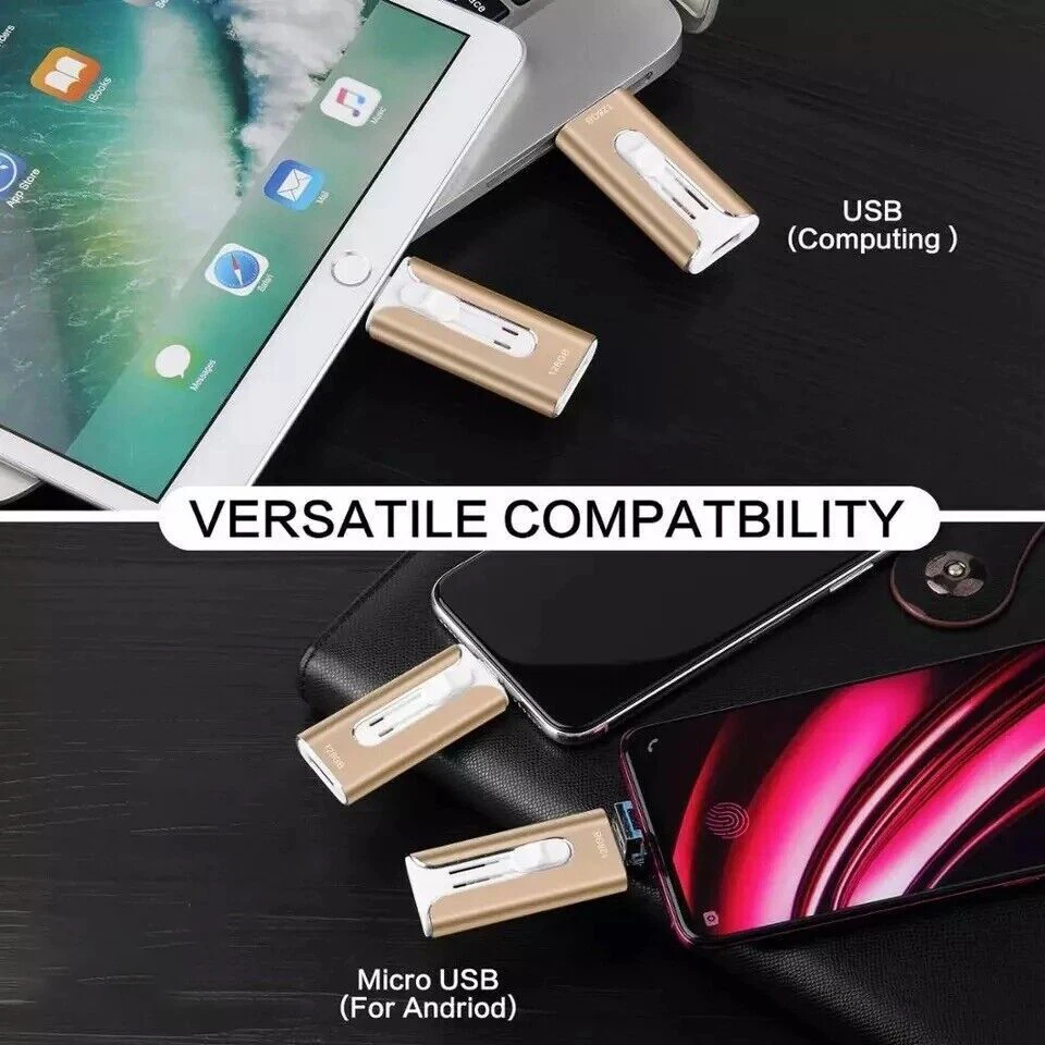 아이폰, 타입C, 안드로이드, PC용 4-in-1 외장 플래시 드라이브, USB 3.0 메모리 스틱, 사진 및 파일 백업용 펜 드라이브