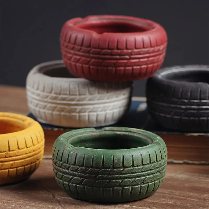 Cigarette-ashtray Retro Distressed Tire Cenent Ashtray Cigarette-Ash Storage Case Desktop Decor Eliminator Ash Cylinder