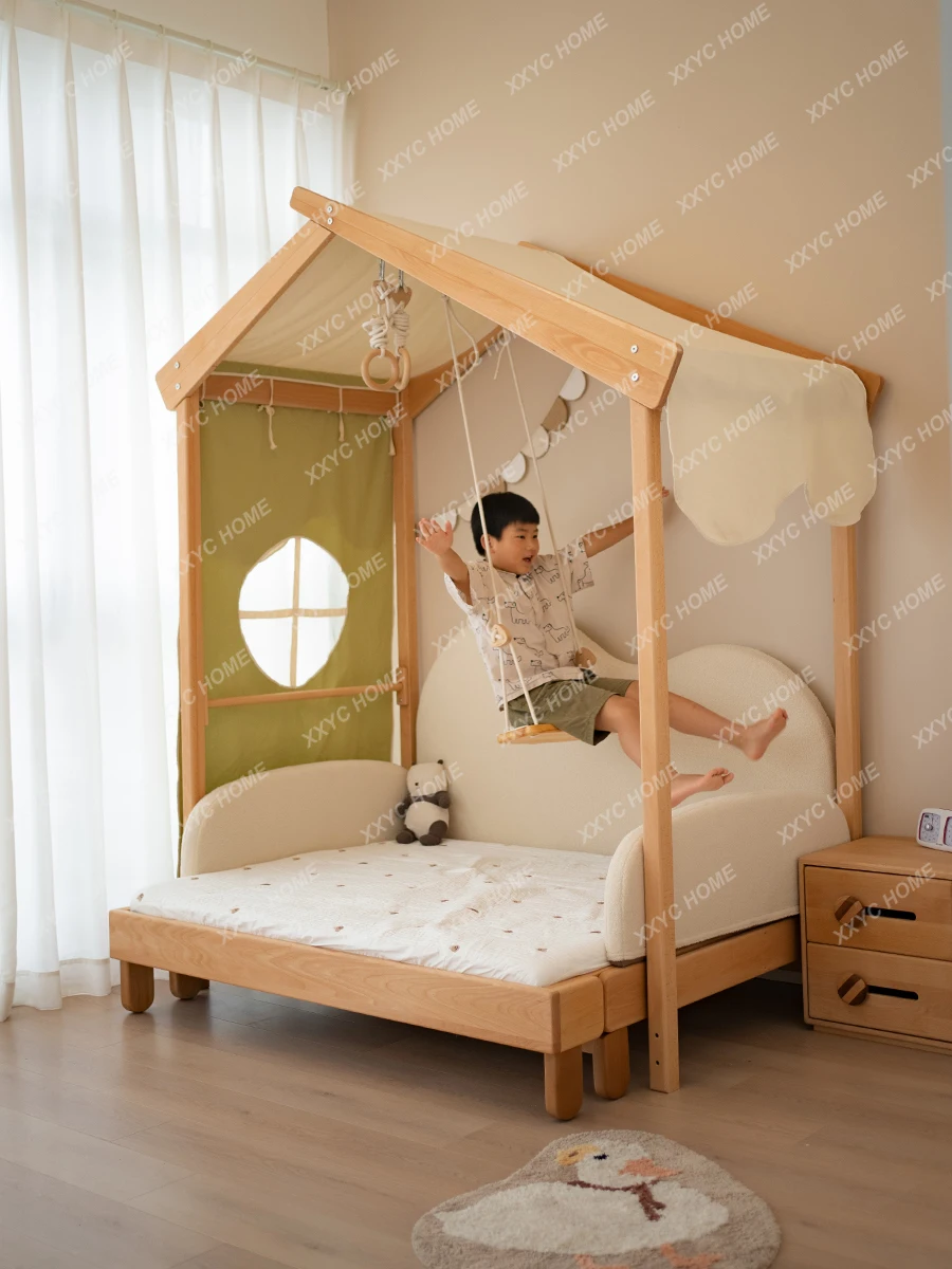 

Children's Bed Ice-Lolly Bed Swing Pull Environmental Protection Solid Wood Tent Retractable House Bed Children's Room