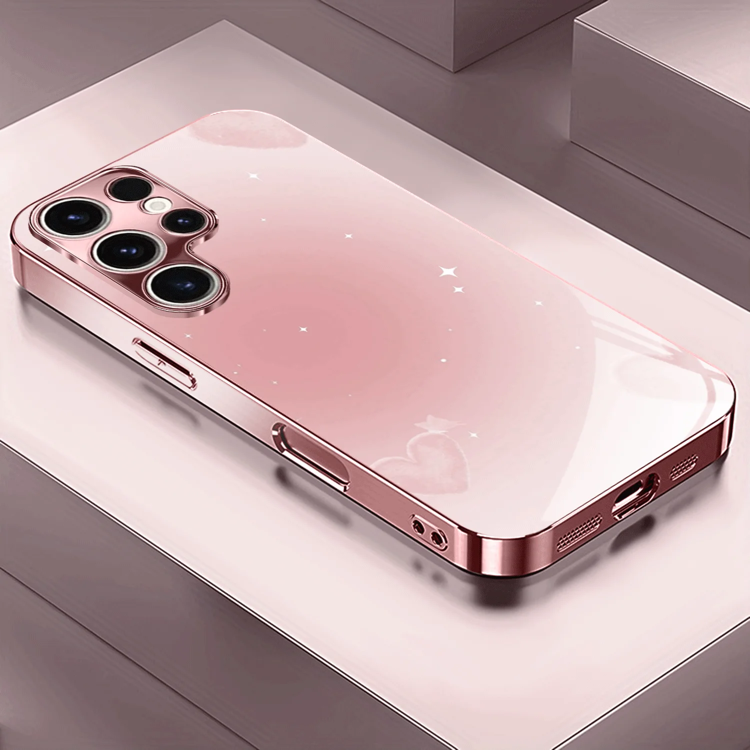 Floral Pattern Rose Gold Electroplated Pink Phone Case