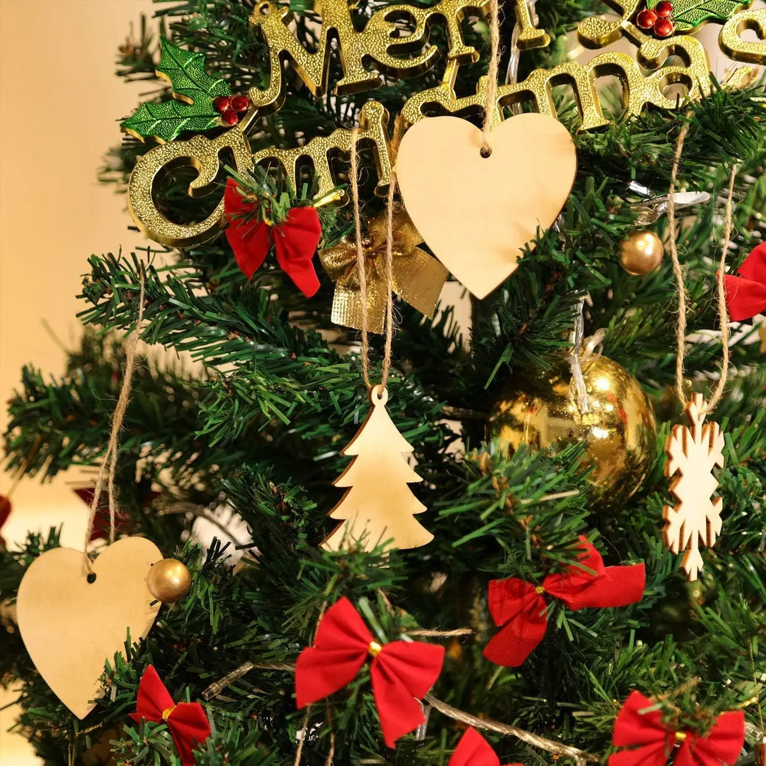 176 PCS Wooden Christmas Ornaments DIY Kit - Unfinished Wood Slices, Bells, Color Pens For Kids Crafts & Tree Decor - View #2