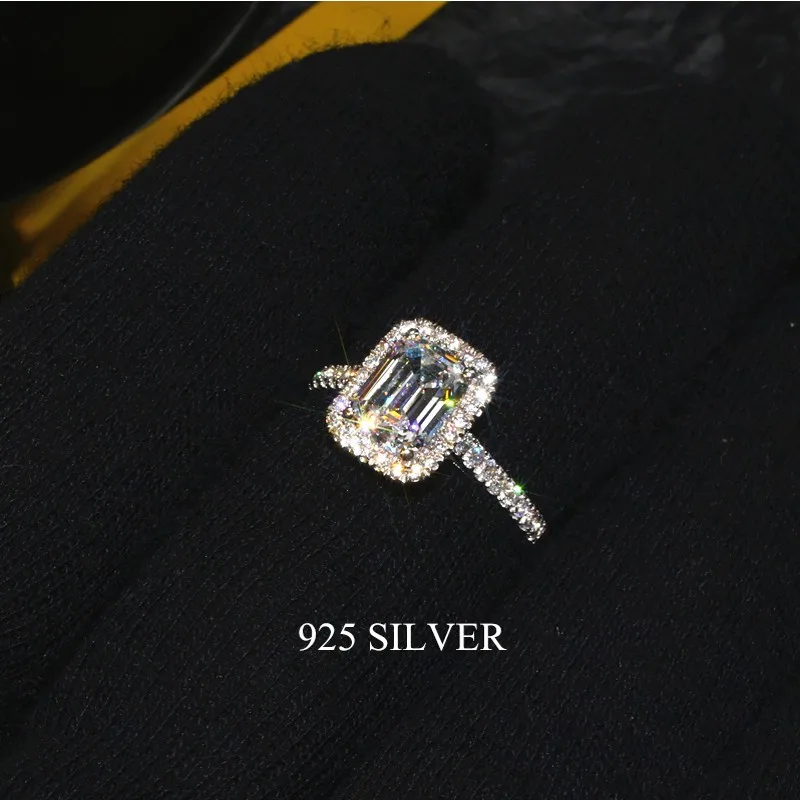 Luxury Emerald cut 2ct Diamond cz Promise ring 925 sterling silver Engagement Wedding Band Rings for women Bridal Party Jewelry Silver Ring