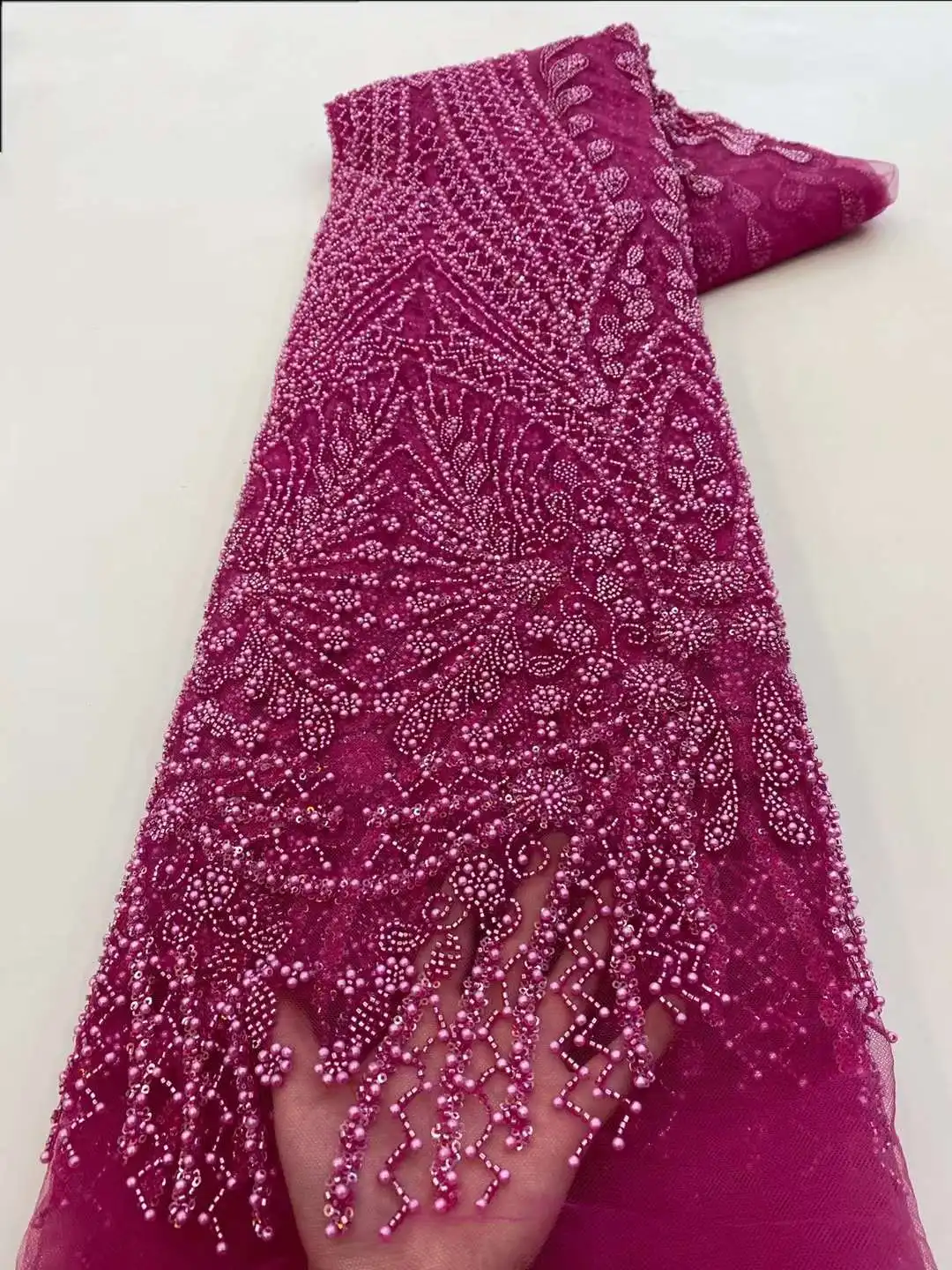 Sequins Jacquard Lace Fabric Brown Sequin Beaded Embroidery French Net Lace With Beads Nigerian Sequins