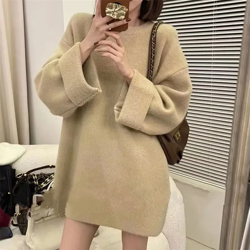 

Women's Long-Sleeved Loose Pullover, Monochromatic Sweater, Stitching Top, Autumn Fashion