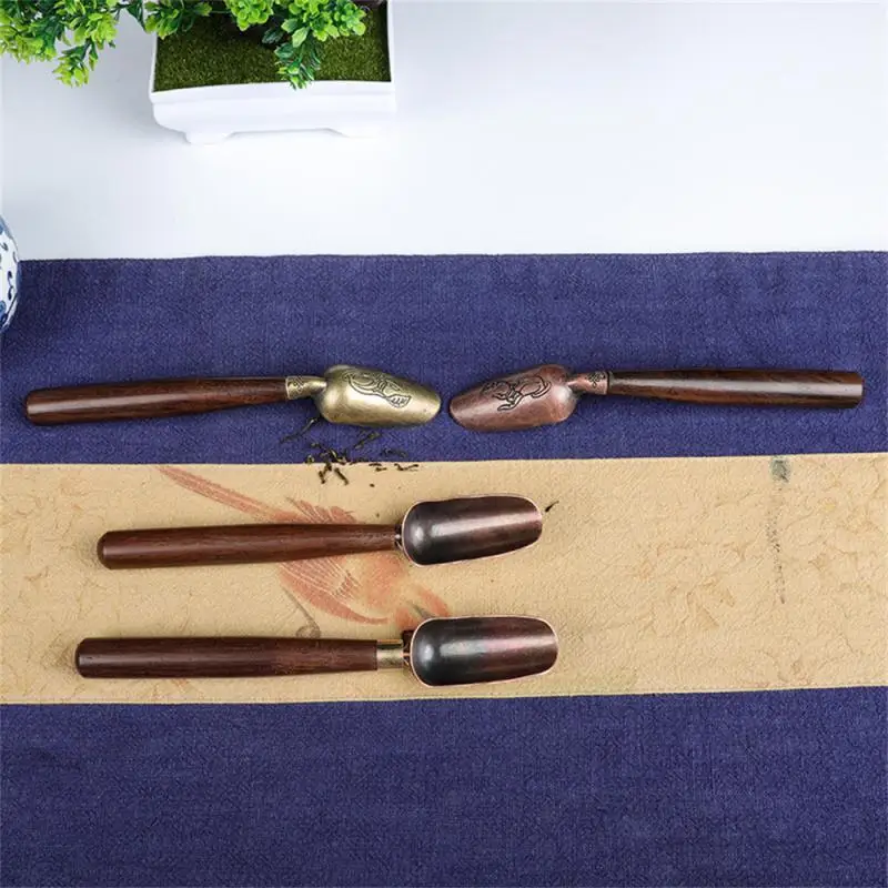 Teaspoon Carved Bergamot Rustproof Easy Use Black Sandalwood Dessert Spoons Large Capacity Chinese Spoon Retro Kitchen Gadgets tea spoons