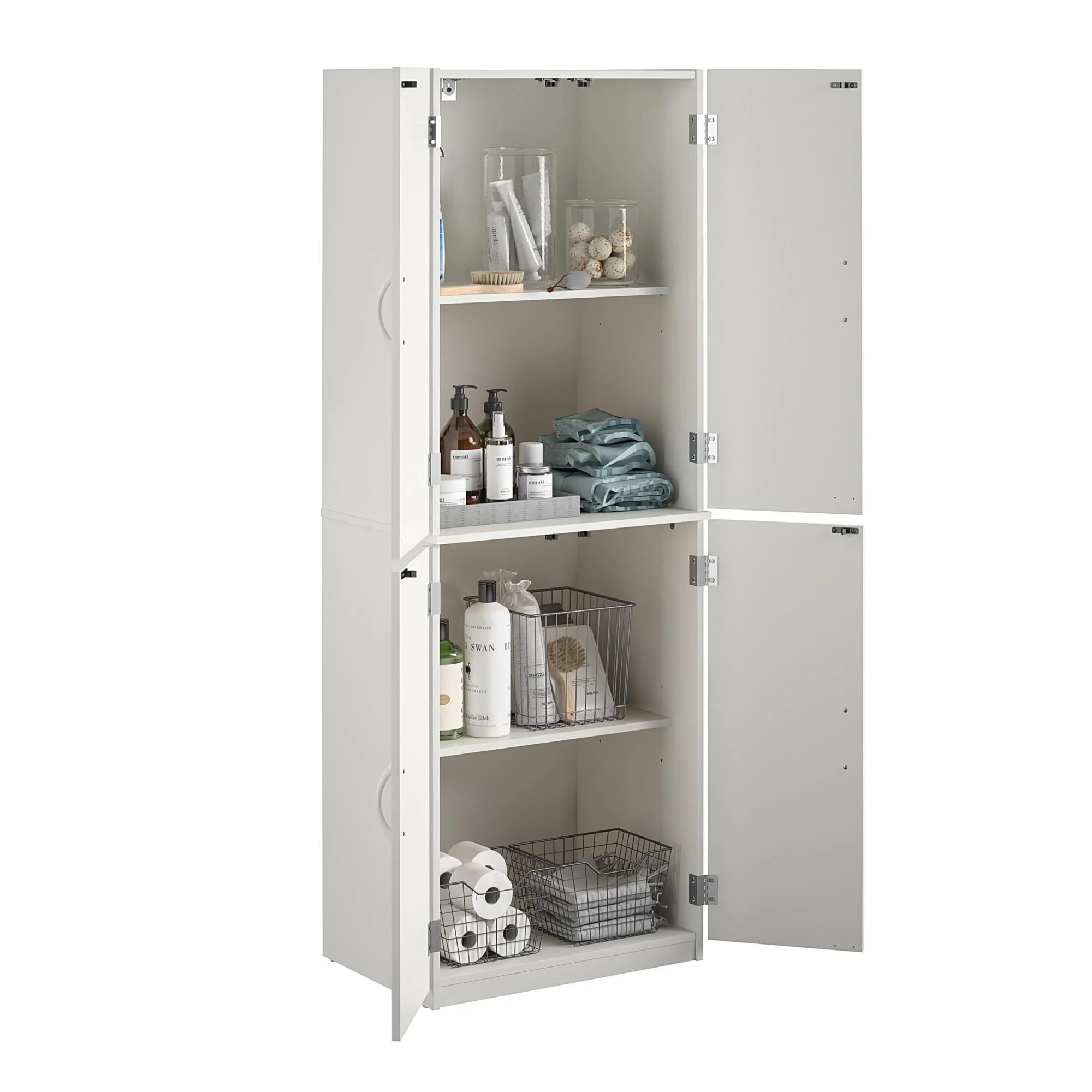 4 Door 5' Storage Cabinet, Bedroom Cabinets Living Room Bathroom Cabinets White Storage 77 JFurnitures 2026