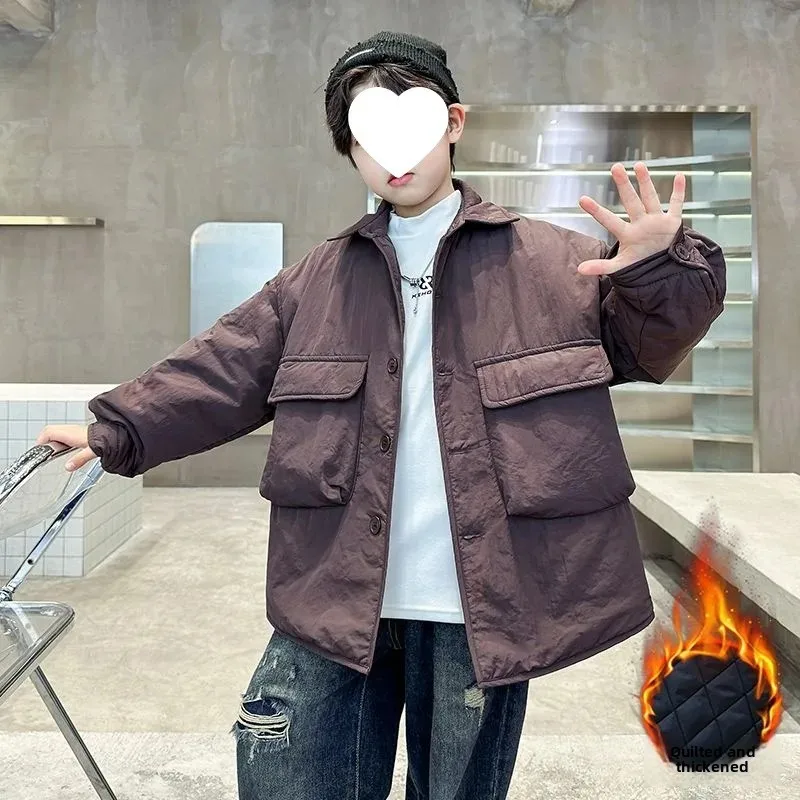 Thickened Cotton Shirt Jacket for Boys Autumn Winter Style Children's Clothing Medium And Large Children's