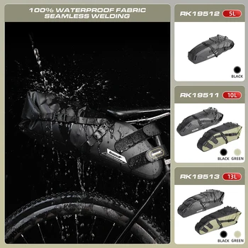 Rhinowalk Bike Saddle Bag Waterproof 5L-13L Large Capacity Foldable Tail Rear Bag Reflective Cycling MTB Trunk Pannier Black 4