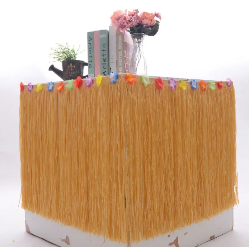 Stroh-Tischrock, hawaiianische Party, Gras-Tischrock, Mottoparty für tropische Hochzeit, Geburtstag, Party-Dekoration, 276 x 30 cm/276 x 75 cm