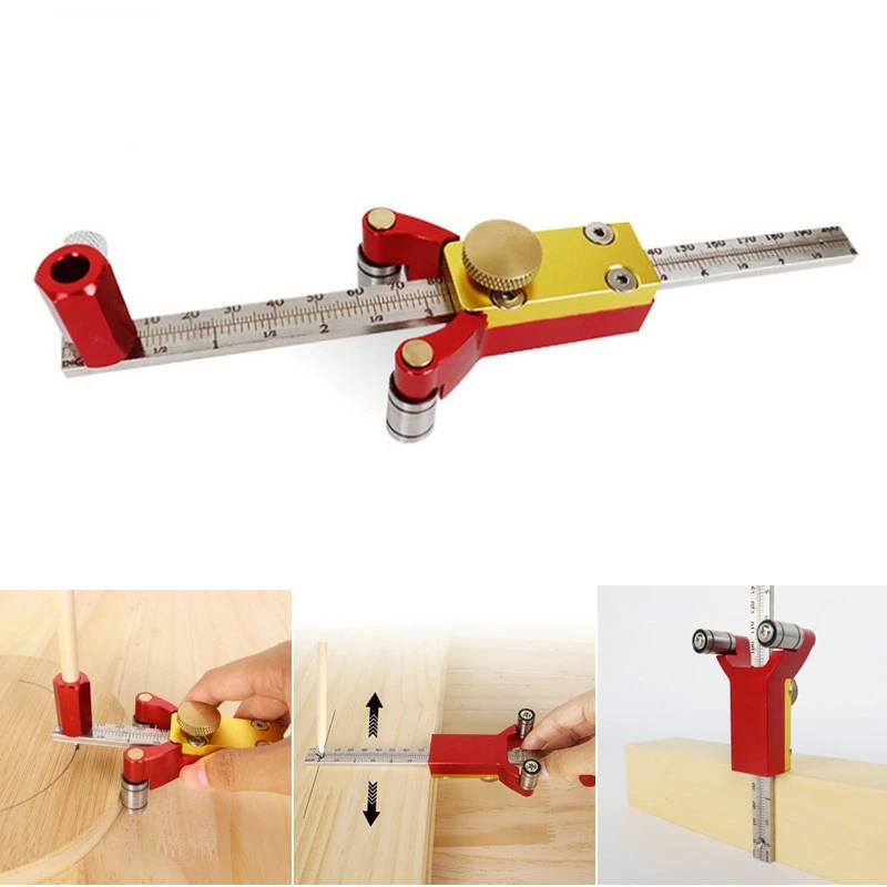 Woodworking Scribe Straight Line Arc Scriber Ruler Aluminum Alloy Precision Parallel Line Drawing Marking Gauge Measuring Tools