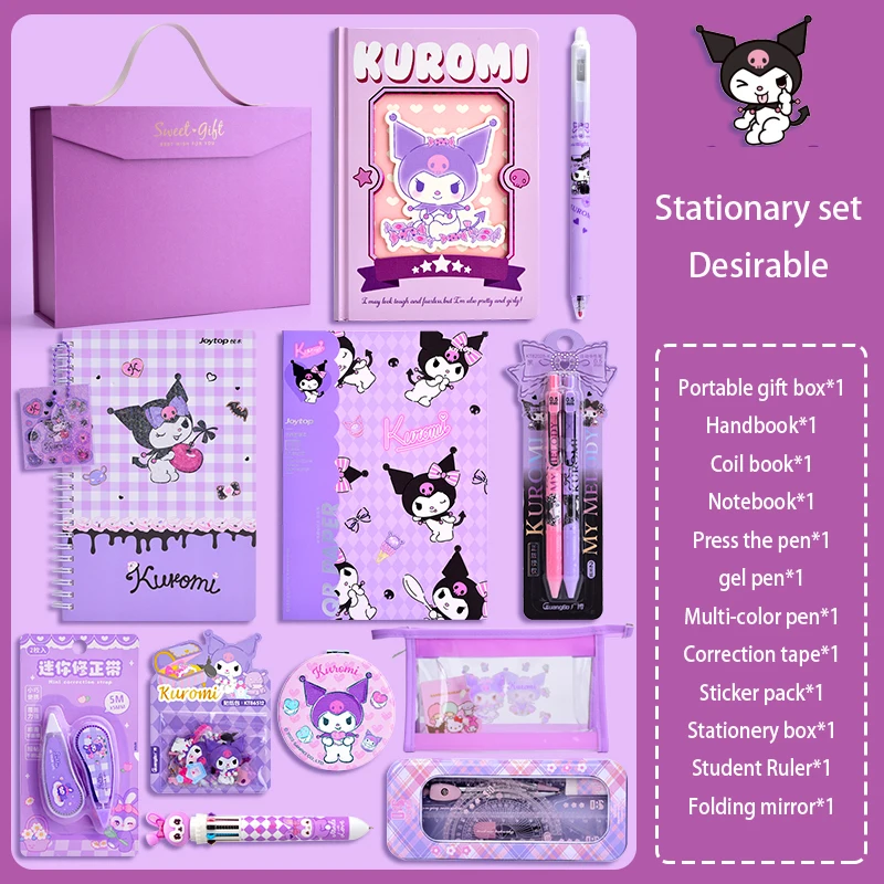 2023 Sanrio Stationery Set Kawaii Mymelody Kuromi Cinnamoroll Student  Cartoon Hand Ledger Sticker Gel Pen Stationery Gift Box - AliExpress