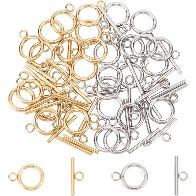Lot De 16 Fermoirs à Bascule En Acier Inoxydable - Pour Colliers Et Bracelets, Barre Et Anneau Inclus