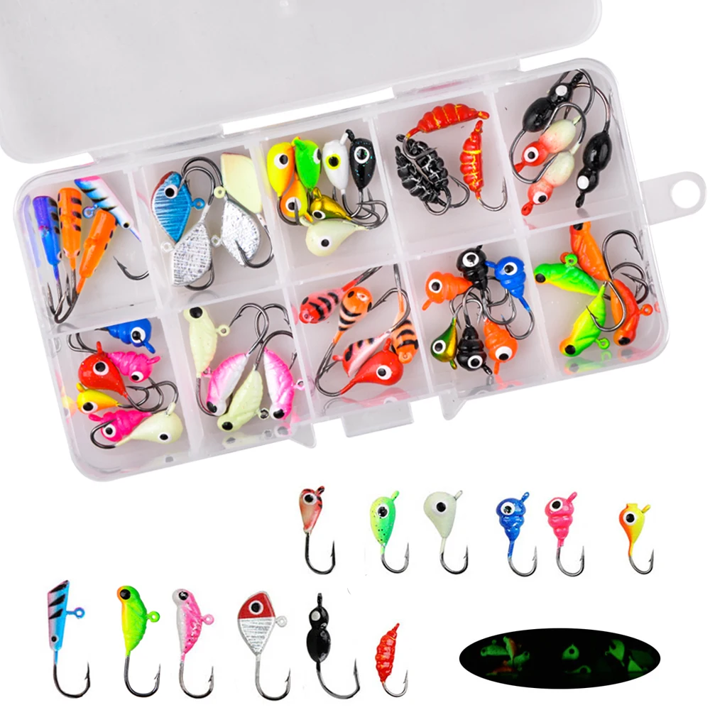 36/60/72/84Pcs Winter Ice Fishing Hook Glow ice jig bait 1.22.6g