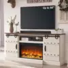 70" Fireplace TV Stand, Farmhouse Highboy Entertainment Center, Rustic Tall Media Console Cabinet for Living Room, Antique White 2