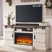 70" Fireplace TV Stand, Farmhouse Highboy Entertainment Center, Rustic Tall Media Console Cabinet for Living Room, Antique White 2