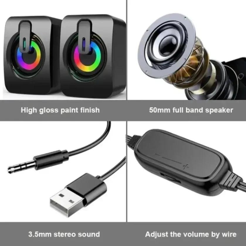 Computer Speakers HIFI Stereo USB Wired For Desktop Laptop
