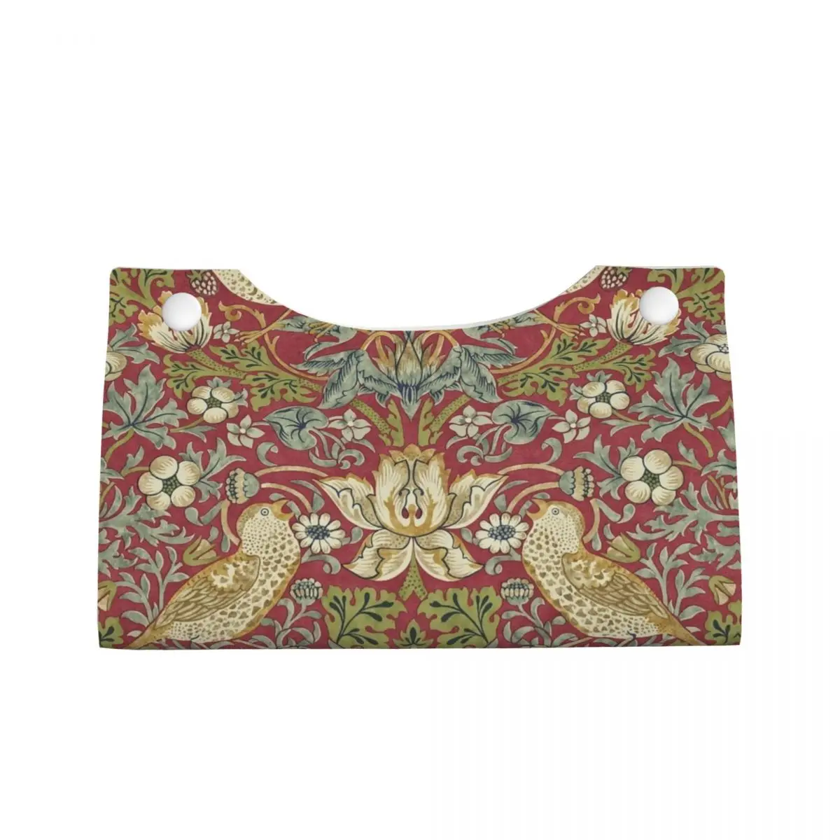 Custom William Morris Strawberry Thief Red Box Cover PU Leather Rectangular Floral Textile Pattern Facial Tissues Holder for 2
