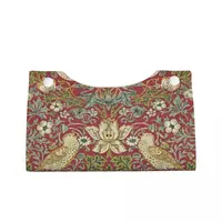 Custom William Morris Strawberry Thief Red Box Cover PU Leather Rectangular Floral Textile Pattern Facial Tissues Holder for 2