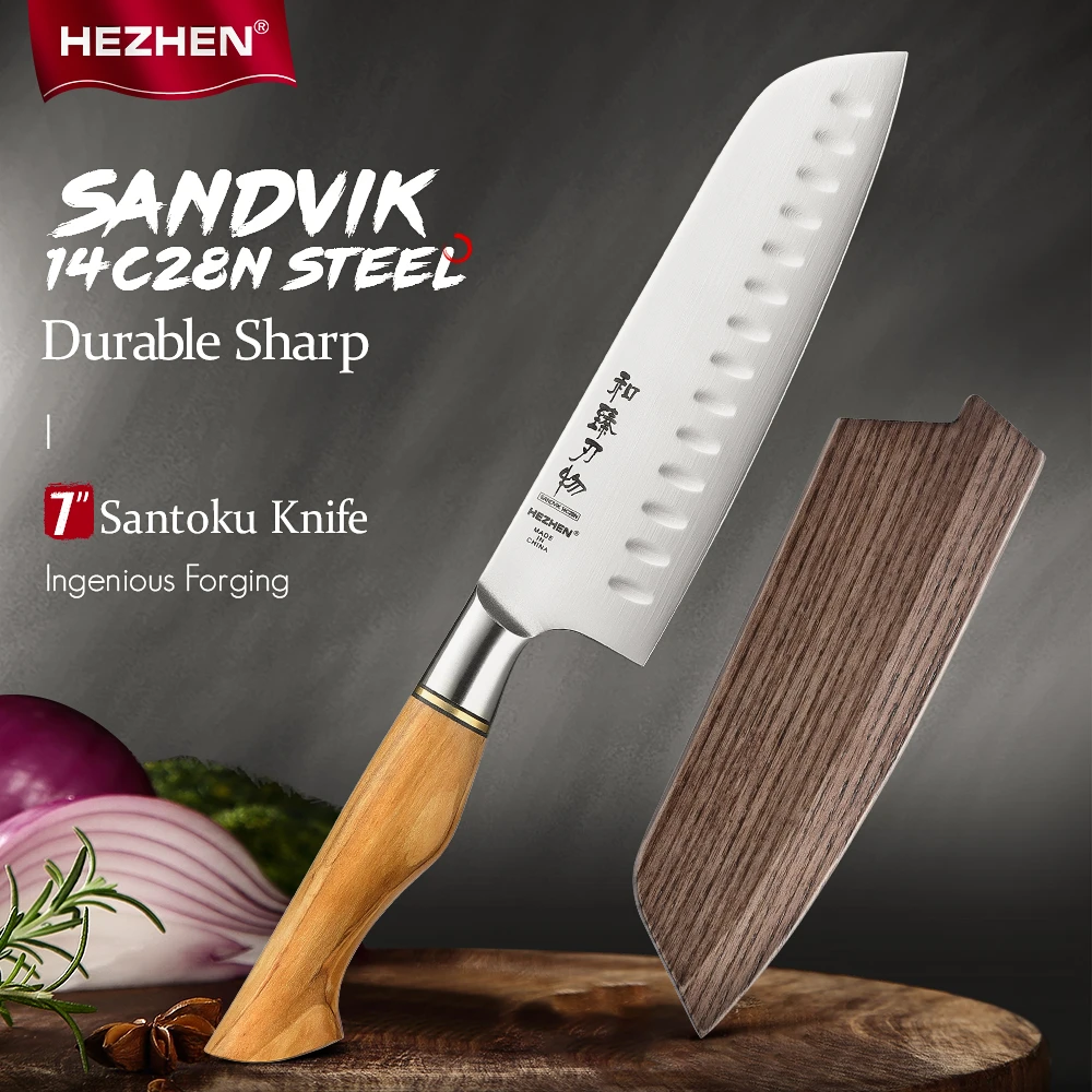 HEZHEN 7 Inch santoku Knife Japanese Kitchen Kniives For Meat Cook