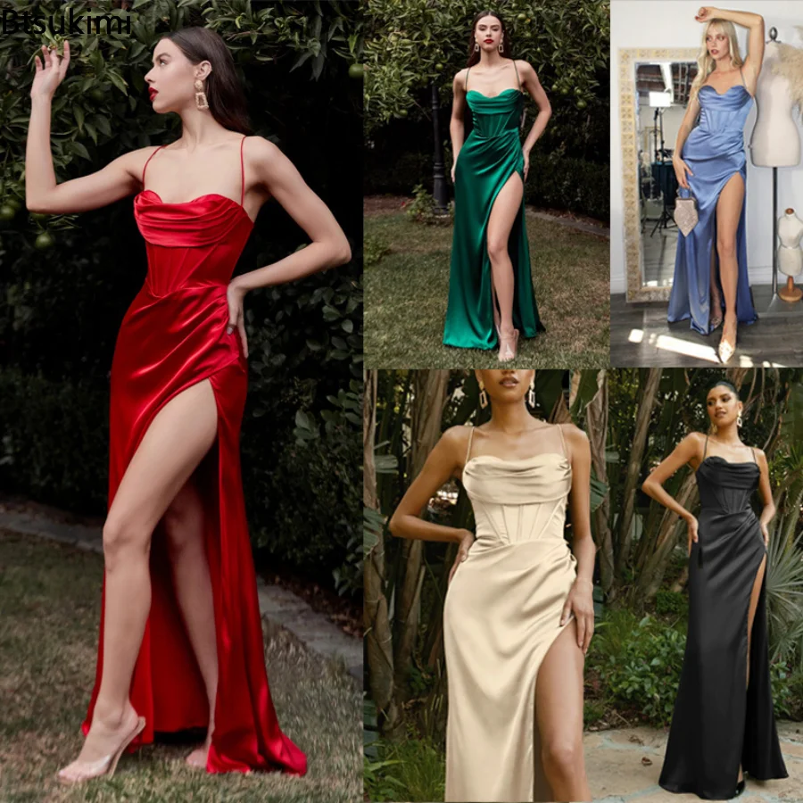 

2023 Women Sexy Suspender Dress Summer Sleeveless Bodycon Elegant Long Dresses Black Red Solid High Waist Party Night Vestidos