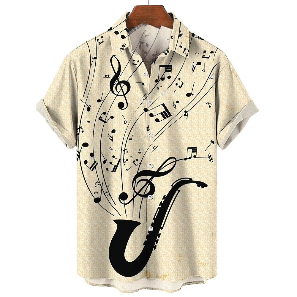 Music Hawaii Shirt Men Women Fashion Casual Social Vocation Camisas Cuba Blouse Short Sleeve Beach Lapel Shirts Men's Clothing