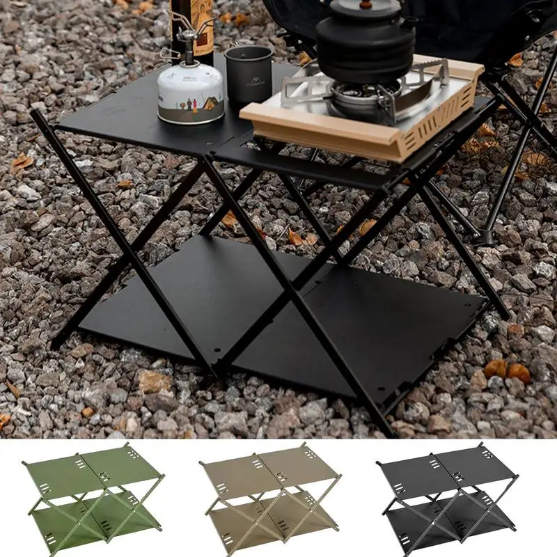 

Folding Camp Table Outdoor Storage Rack Grill Tables 2 Layers Storage Shelf Aluminum Alloy Camp Table Foldable Table Portable