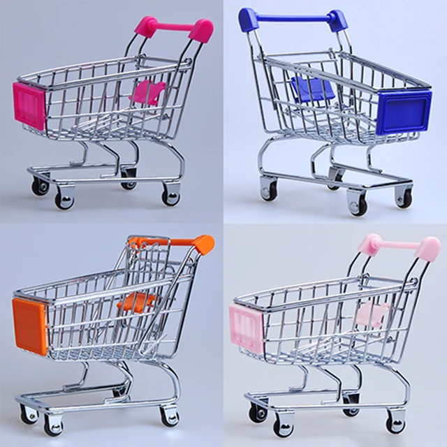 Supermarket Handcart Trolley Mini Shopping Cart Desktop Decor Storage Toy Gift For Kid Dollhouse Furniture Accessories 2
