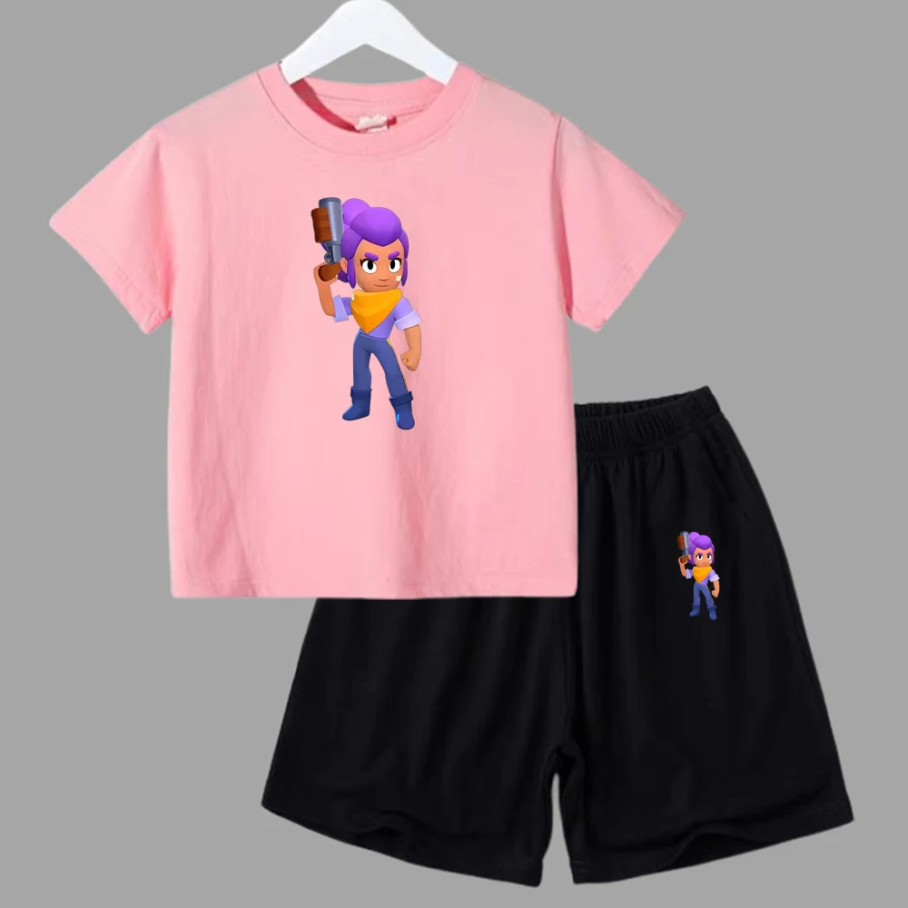 thumbnail image 1 of Conjunto de 2 piezas de camiseta y pantalones cortos divertidos para niños y adolescentes, de algodón, para verano, juego de lucha, Anime, Cosplay, ropa deportiva informal para niño y niña, conjunto p, 1 of 5