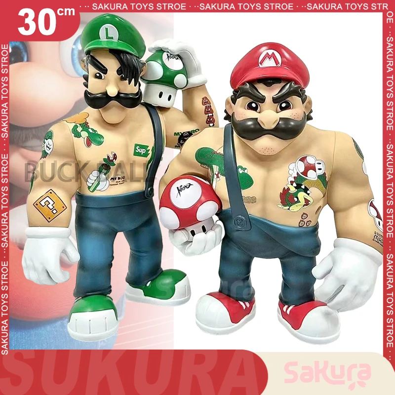 

Games Super Mario Bros Figure Plumber Brother Mario Luigi Figurine 30cm Pvc Statue Strong And Wild State Models Cartoon Toys Gk