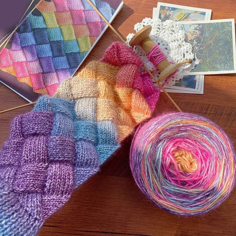 50g/Roll Gradient Colorful Mohair Multicolor Rainbow Yarn Long-Staple Cotton Self Striping Air Yarn For Knitting Crochet Sweater 3