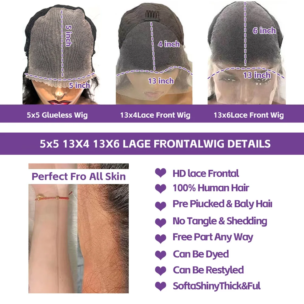 Kinky Straight Lace Front Wigs Human Hair Pre Plucked with Baby Hair 250% Density Yaki Straight 13x4 Transparent HD Lace Wigs