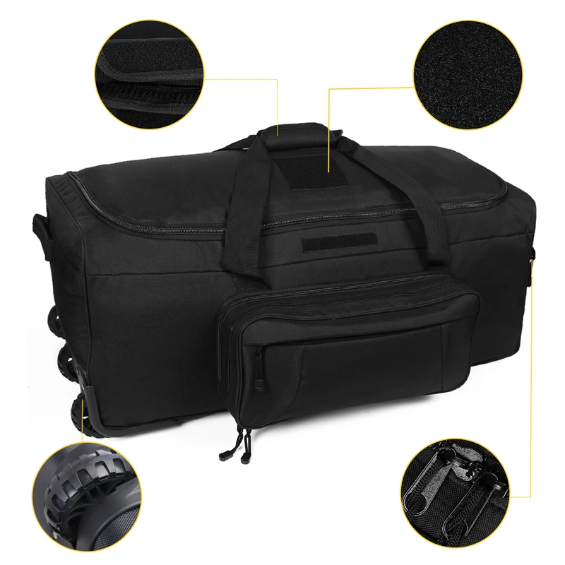 124L Large Capacity Tactical Duffel Bag Rolling Luggage For Heavy-Duty Camping Hiking Luggage Travel Suitcase pull bar suitcase