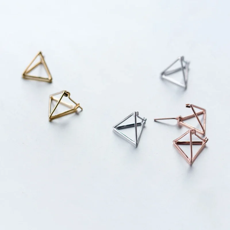 SOFTPIG Real 925 Sterling Silver Triangle Hoop Earrings For Women Charms Fine Jewelry 2024 Trendy Geometric Accessories 5