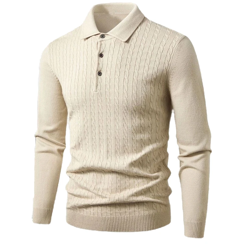 Animal Game Outdoor Mens Polo Sweater V Neck Long Knitwear Button Ribbed Casual Dress Pullover Sweaters Cold Blouse Lapel Tops