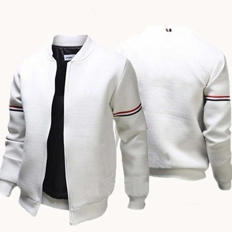High quality cotton men's fashion jacket casual outdoor slim fitting sports zipper solid color long sleeved jacket