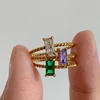 New Ladies Delicate Colorful Purple Green Yellow Cubic Zirconia Square Rings For Women Stainless Steel Braid Ring Jewelry Gift 1