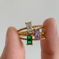 New Ladies Delicate Colorful Purple Green Yellow Cubic Zirconia Square Rings For Women Stainless Steel Braid Ring Jewelry Gift 1
