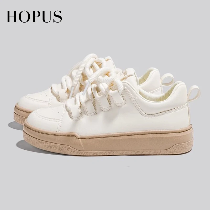 

HOPUS White Sneakers Women Autumn 2023 New Lace-up Breathable Fashion Woman Shoes Round Toe Casual Vulcanized Shoes Simple Lady