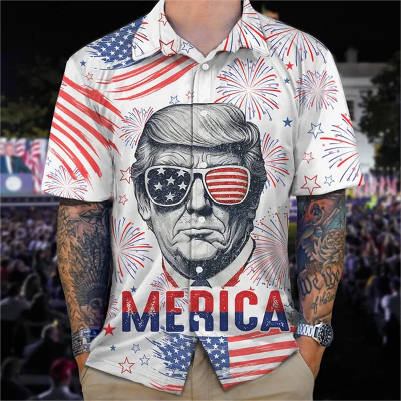 thumbnail image 1 of Bandera de Estados Unidos Donald Trump disparando Levanta el puño Fotos Nunca te rindas 14 de julio de 2024 Camisas hawaianas divertidas en 3D Blusas, 1 of 4