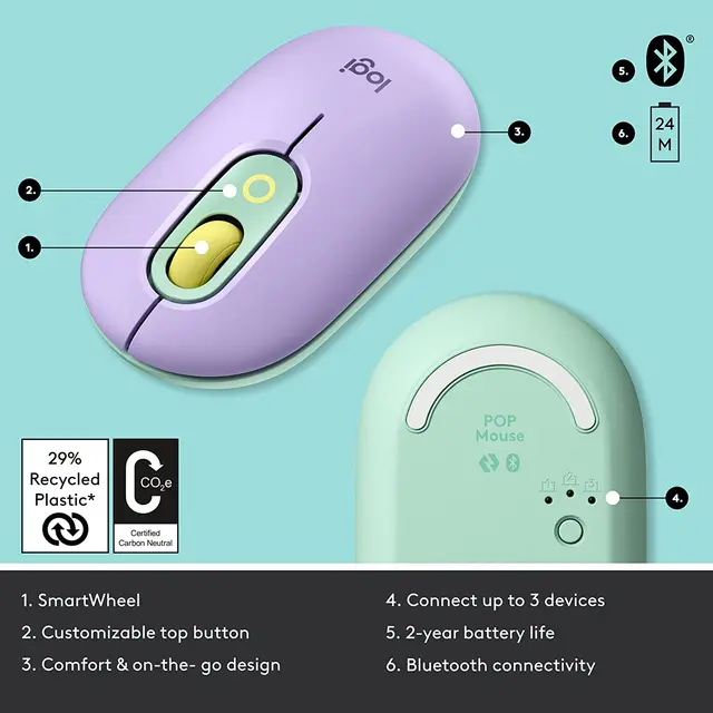 Logitech POP Wireless Mouse With Customizable Emojis SilentTouch Technology Bluetooth Multi Device Compatible Windows MacOS