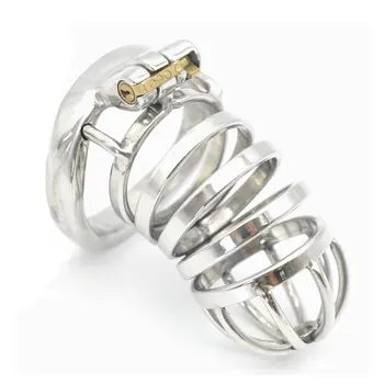 2022 New Male Stainless Steel Cock Cage Penis Ring Chastity Device Catheter with Stealth New Lock Adult Belt Sex Toy 2