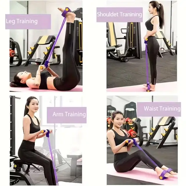 4 Tube Resistance Bands with Ergonomic Pedal, Full Body Workout, Yoga, Pilates, Core, Glutes, Hamstrings,Quads,Chest, Back, Neck 4
