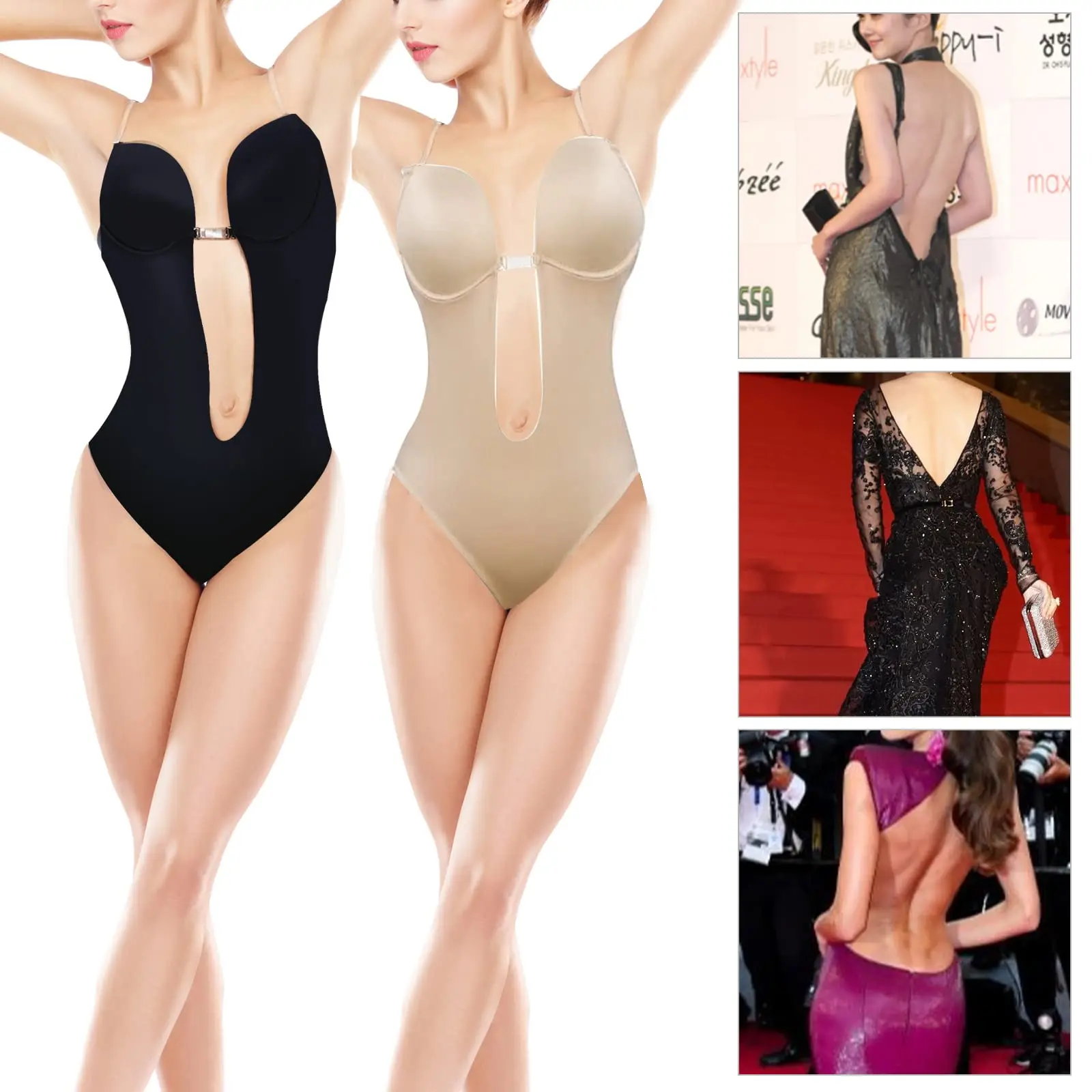 Shapewear Backless Body Bra Shaper Women's Invishaper Low Back Plunge Thong  Bodysuits Open Crotch Wedding Party Club Daily Wear