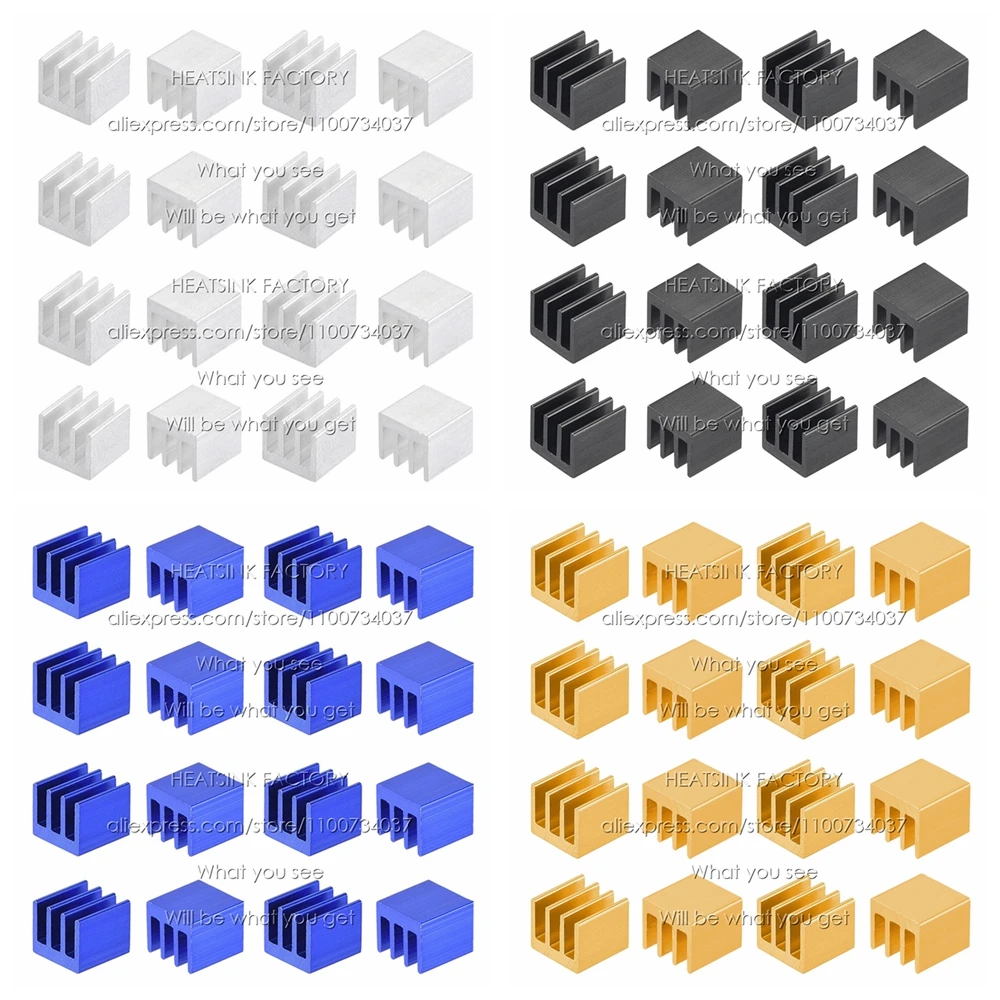 방열판 공장 50pcs 알루미늄 8.8x8.8x5mm 칩 라디에이터 쿨러, IC, 3D 프린터 A4988 용 열 양면 접착 테이프 포함