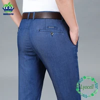 Summer Natural Lyocell Business Jeans Men Thin Classic Stretch Straight Office Denim Pants Male Brand Trousers Plus Size 40 42