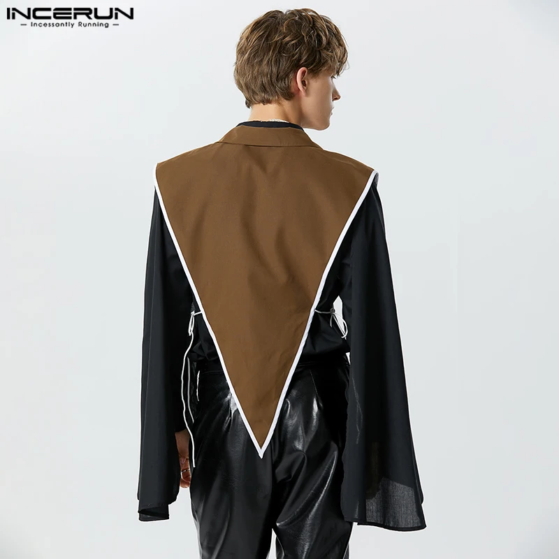 INCERUN Tops 2023 American Style New Men's Side Hollowed Pointing Hem Design Tank Tops Casual Party Solid All-match Vests S-5XL