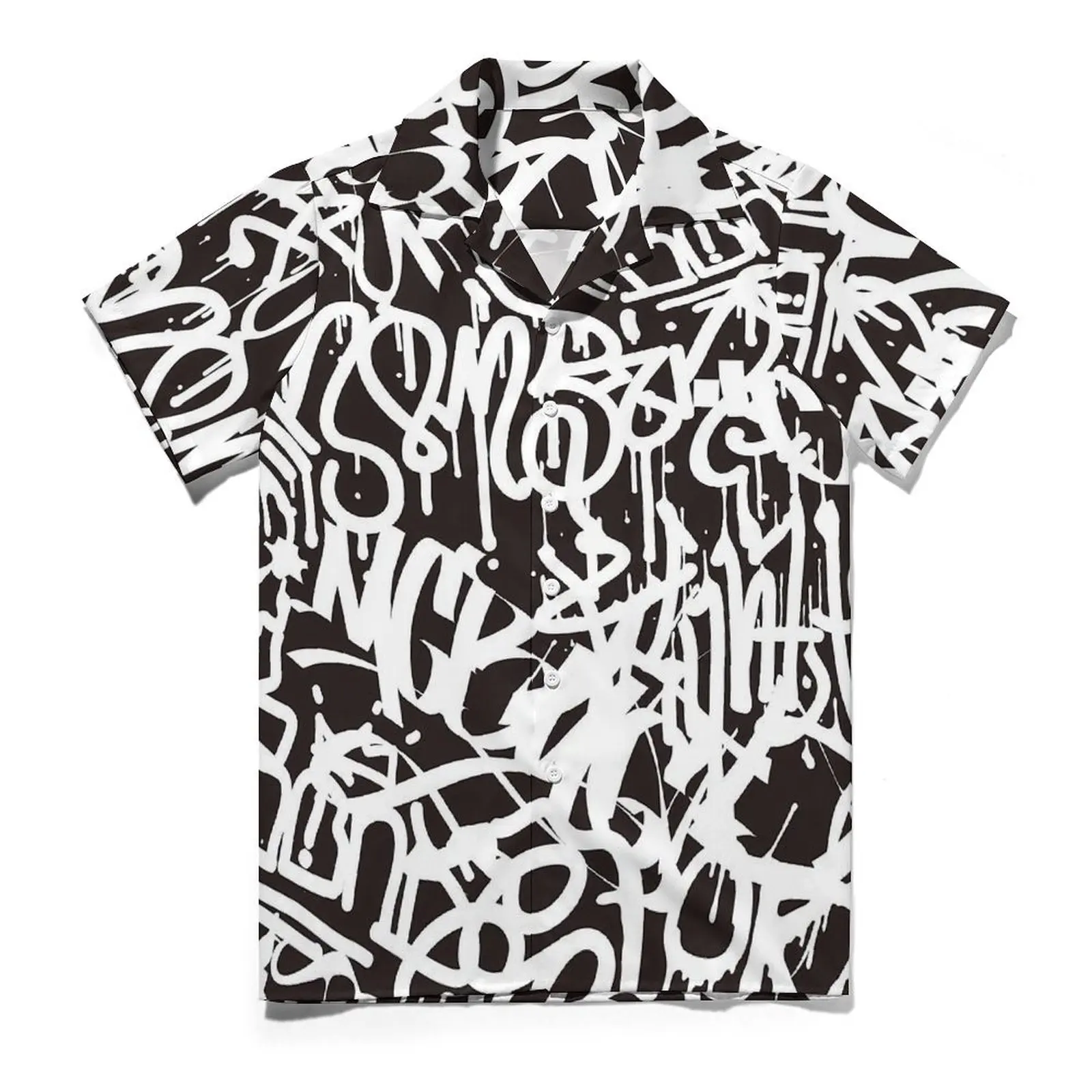 

Hawaiian Shirt Beach Abstract Graffiti Blouses Black White Classic Casual Shirts Men Short-Sleeve Streetwear Oversize Clothing