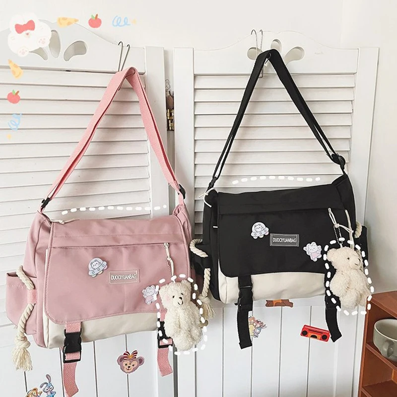 Moda torba kurierska z płótna torebki kobieta Harajuku torba na ramię studentka duża pojemność dla dziewczynek chłopiec torba Crossbody tornister